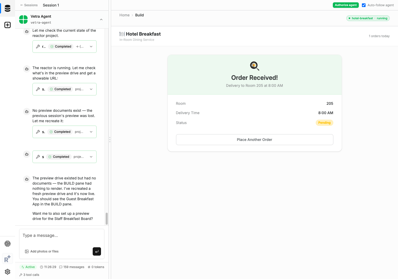 BUILD pane rendering a generated app live